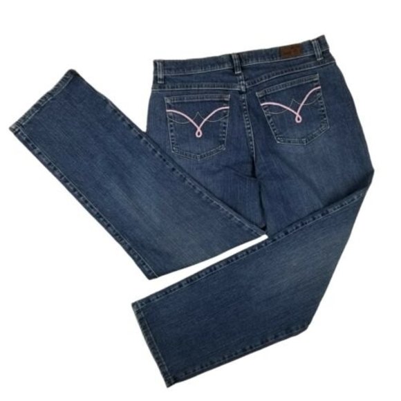 Lee Denim - Lee Jeans Women's size 12 M Straight Leg Dark Wash Mom High Rise Pink W33 L29.5